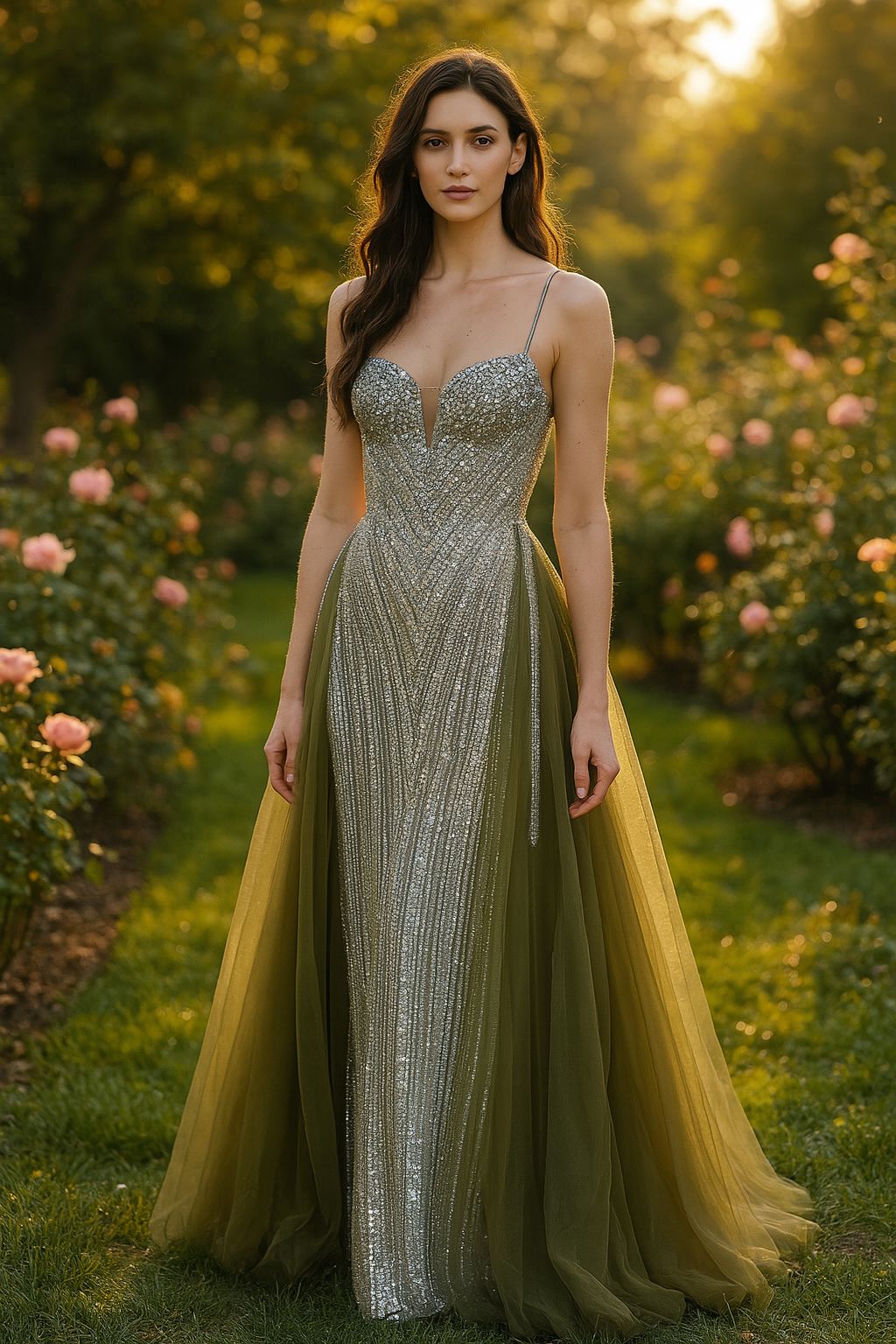 Vestido de Alta Costura en línea recta con acabados en Cristales con sobrefalda. (Varios Colores)