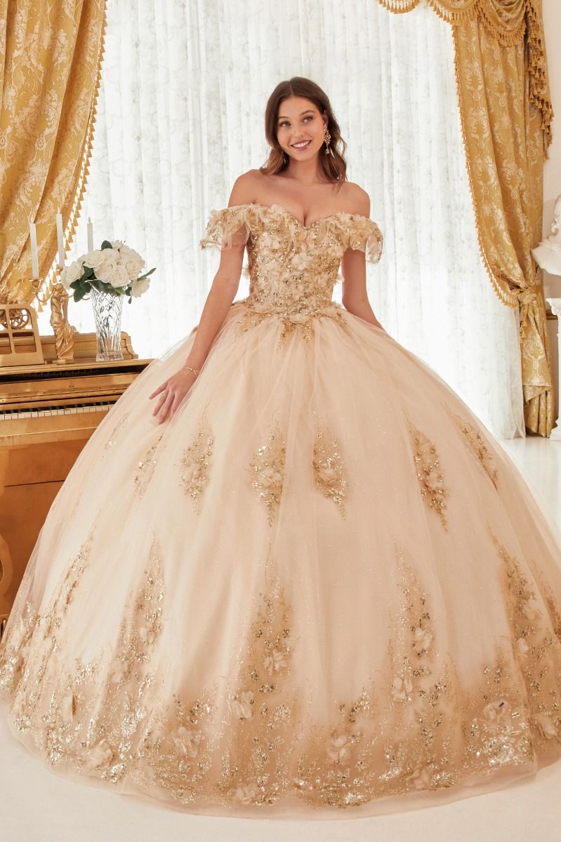 Vestido de Fiesta de Tul con Bordados en Flores y Mangas al Hombro (Varios Colores)
