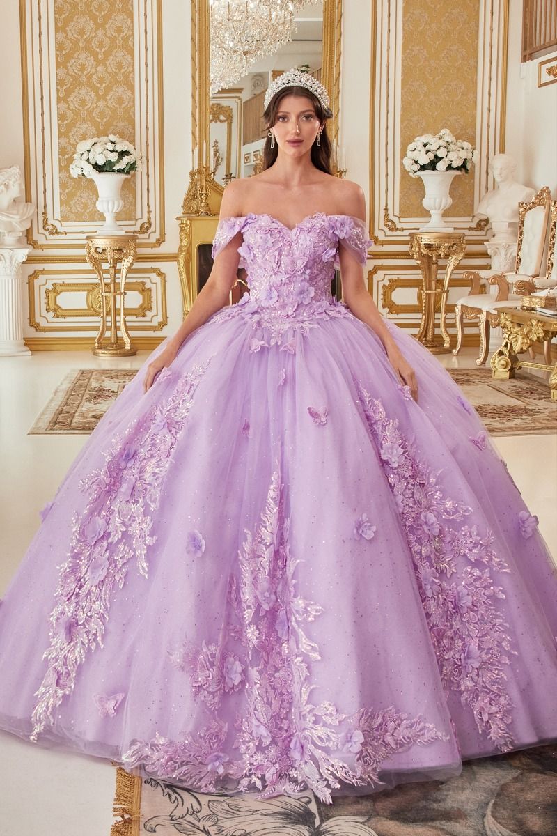 Vestido de Fiesta de Tul con Aplicaciones en Encaje y Brillos, Color Lavender y Lt Blue