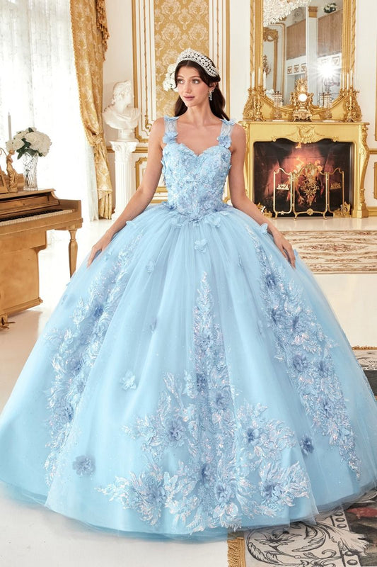 Vestido de Fiesta de Tul con Aplicaciones en Encaje y Brillos, Color Lavender y Lt Blue