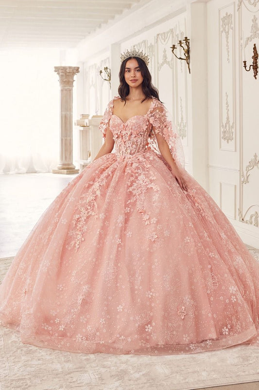 Vestido de Fiesta con Aplicaciones de Encaje con Capa (varios colores)