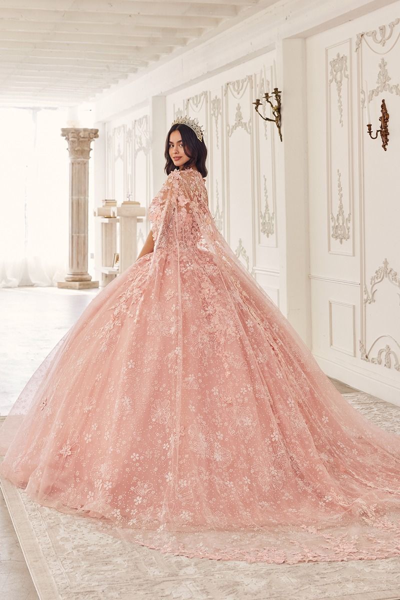 Vestido de Fiesta con Aplicaciones de Encaje con Capa (varios colores)