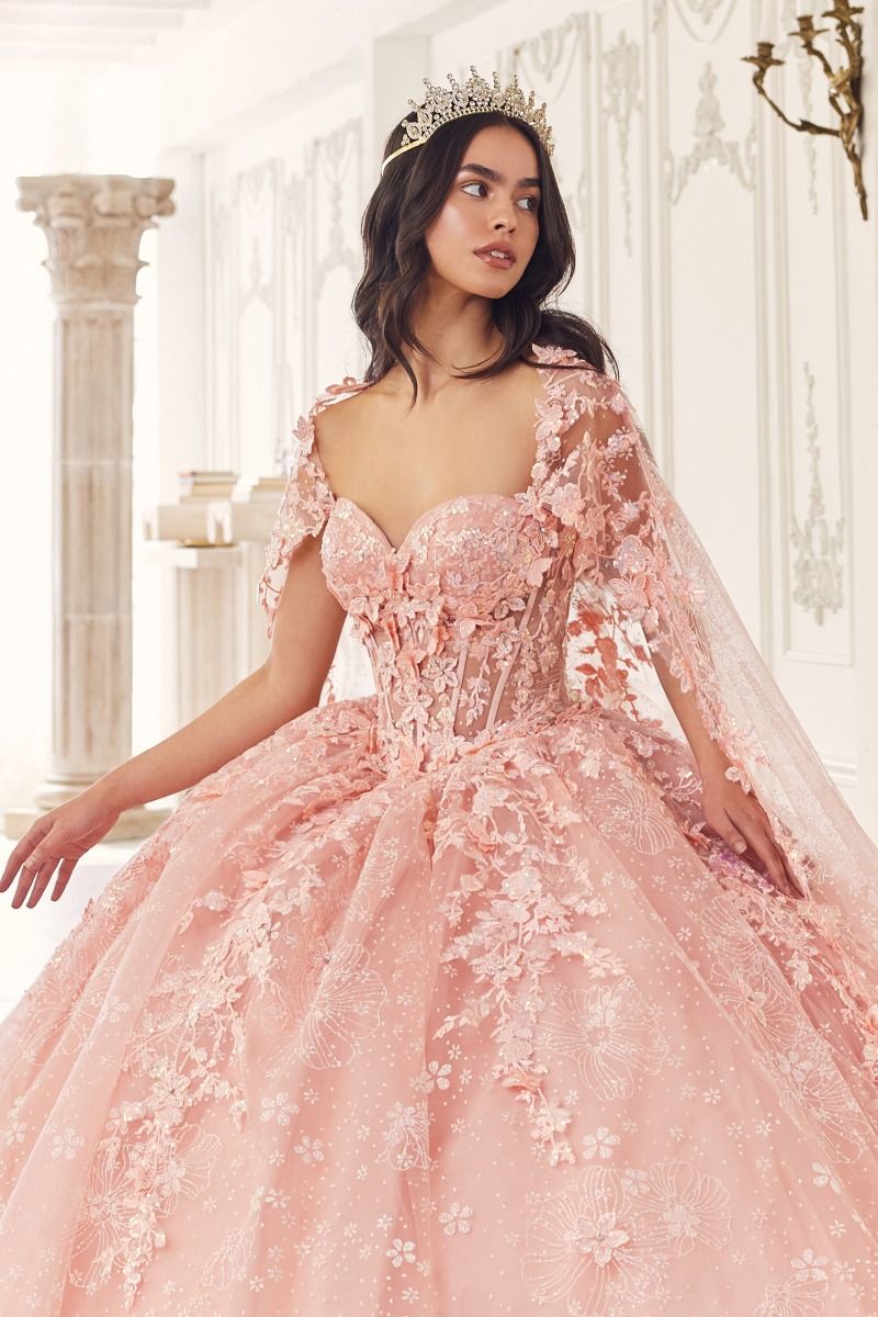 Vestido de Fiesta con Aplicaciones de Encaje con Capa (varios colores)