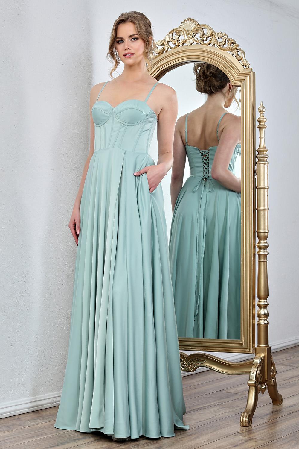 Vestido de satén en Línea A con Tirantes (Varios Colores)