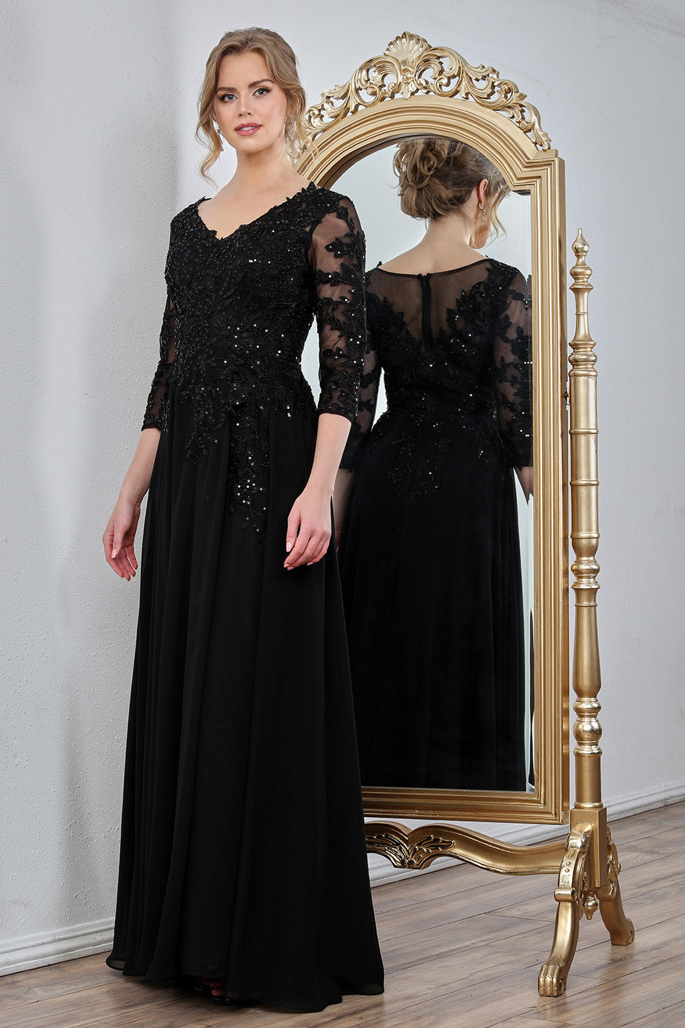 Vestido en línea A con Manga larga con Encaje