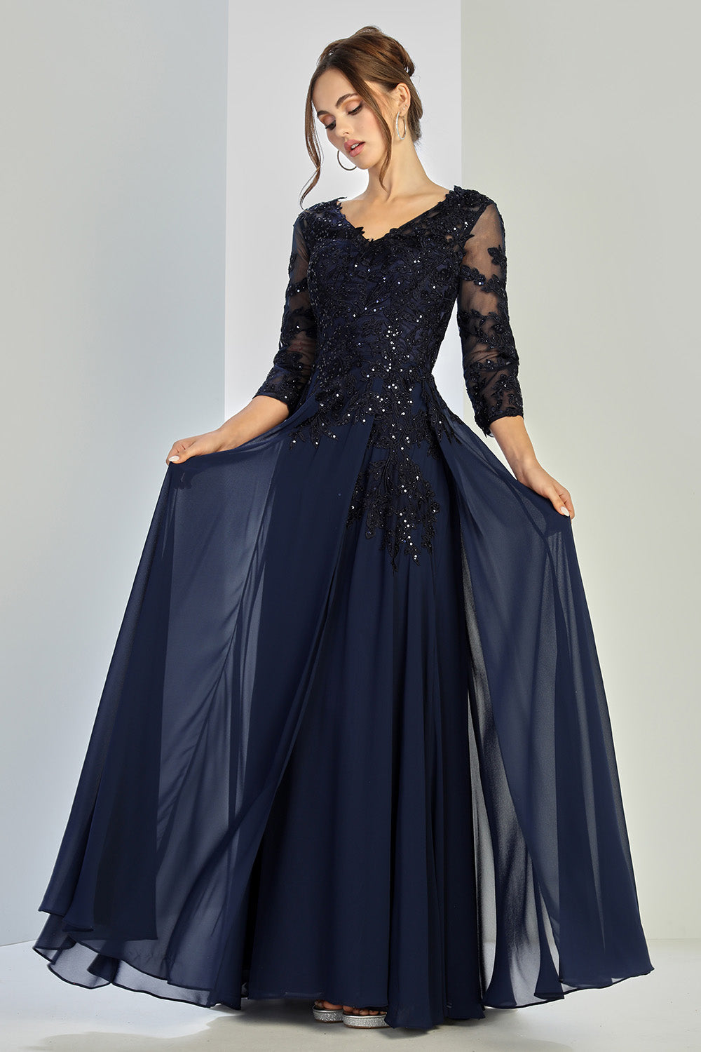 Vestido en línea A con Manga larga con Encaje