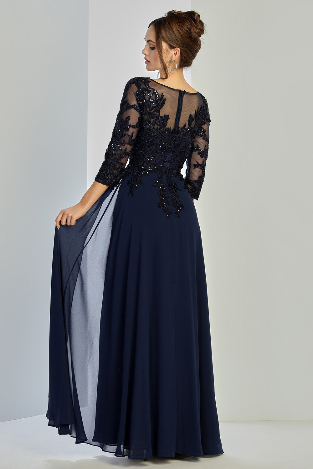 Vestido en línea A con Manga larga con Encaje