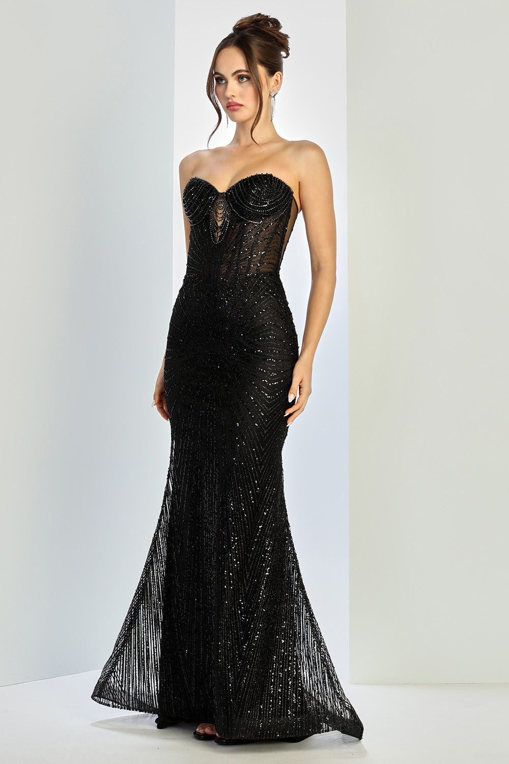 Vestido Corte Sirena con Detalles Brillosos sin hobros (Varios Colores)