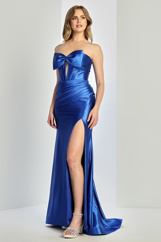 Vestido Recto de Saten con Abertura en Pierna (Varios Colores)