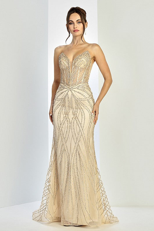 Vestido de Fiesta Corte Sirena Escote de Corazon Bordado (Varios Colores)
