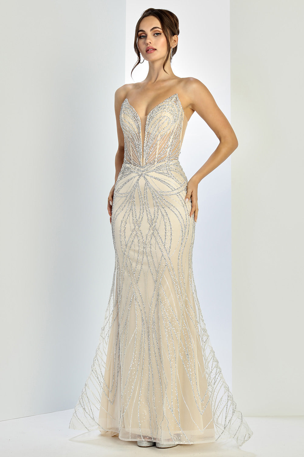 Vestido de Fiesta Corte Sirena Escote de Corazon Bordado (Varios Colores)