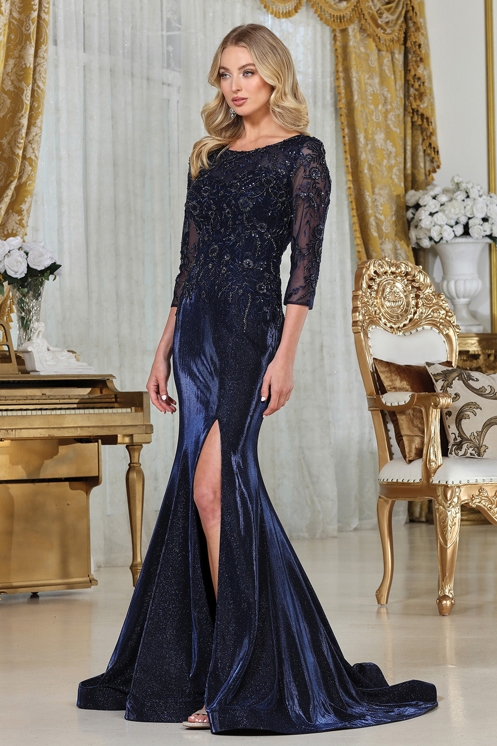 Vestido en Línea Recta con Mangas Largas y abertura en la Pierna