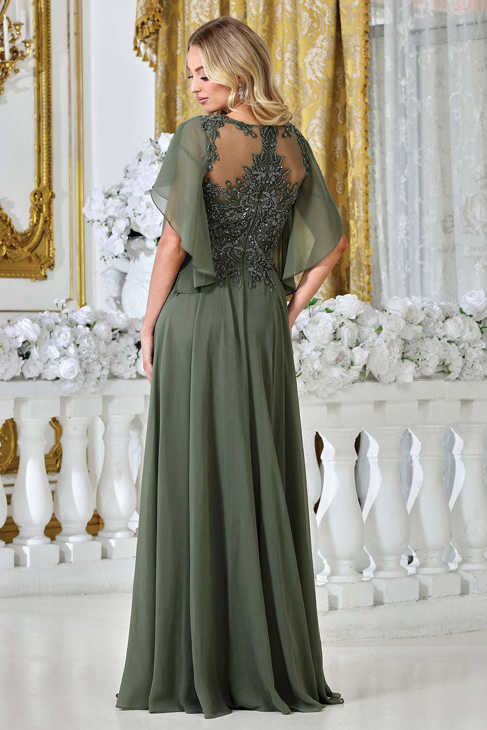 Vestido Corte en A, Escote Bordado en V con Manga (Varios Colores)