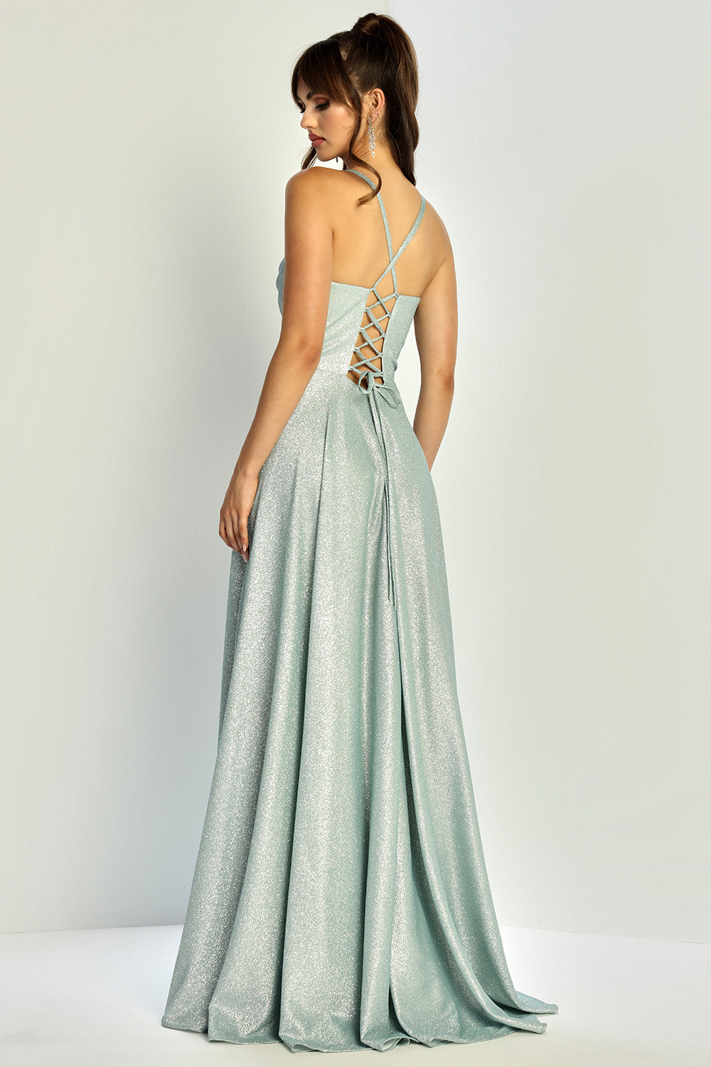 Vestido en línea A de Tela brillosa con Abertura en la Pierna (Varios Colores)