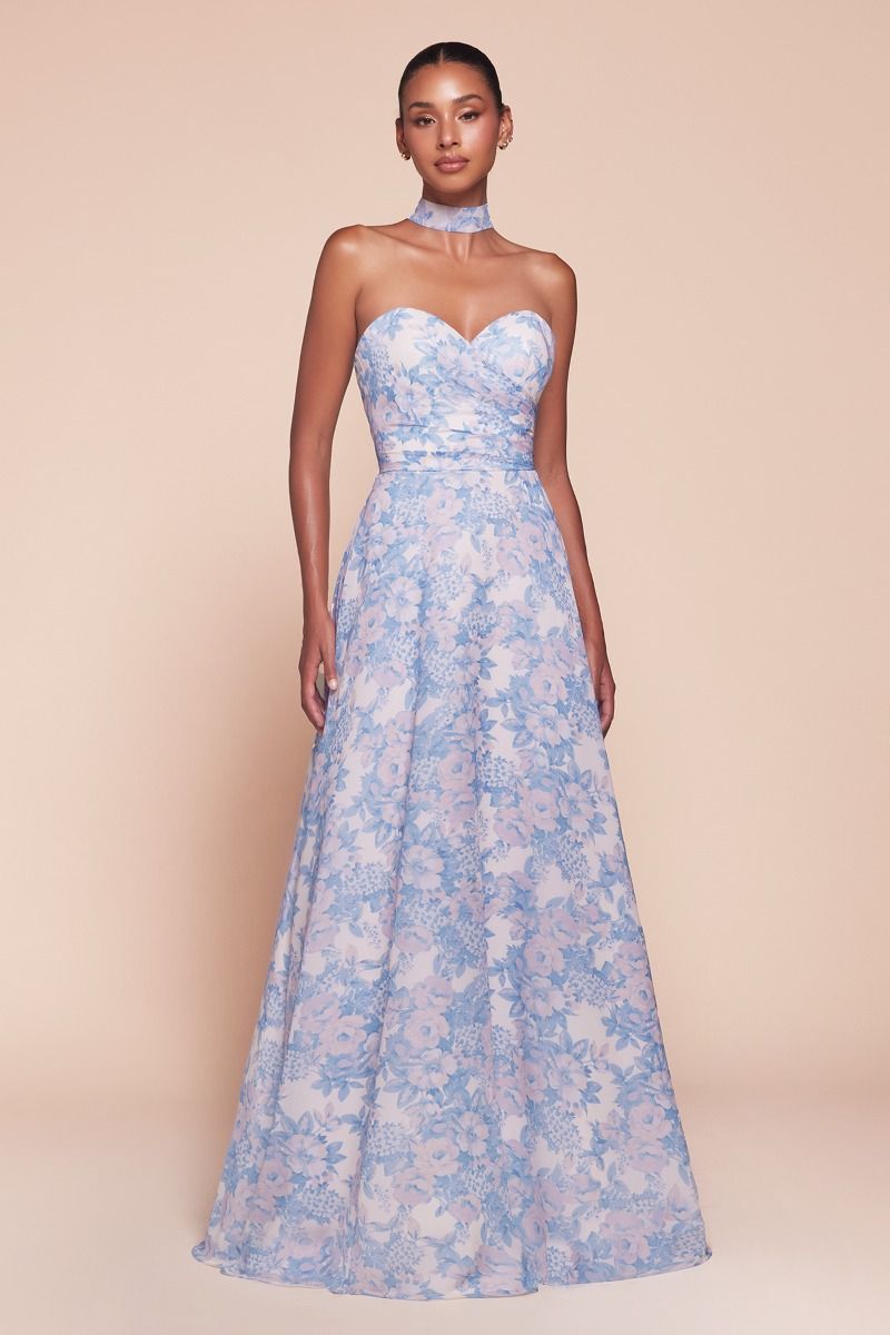 Vestido de Satén Floral Sin Tirantes. (Dos Colores)