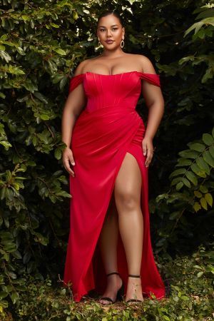 Vestido con Corsé de Satín y Hombros Descubiertos. (Curvy) (Varios Colores)