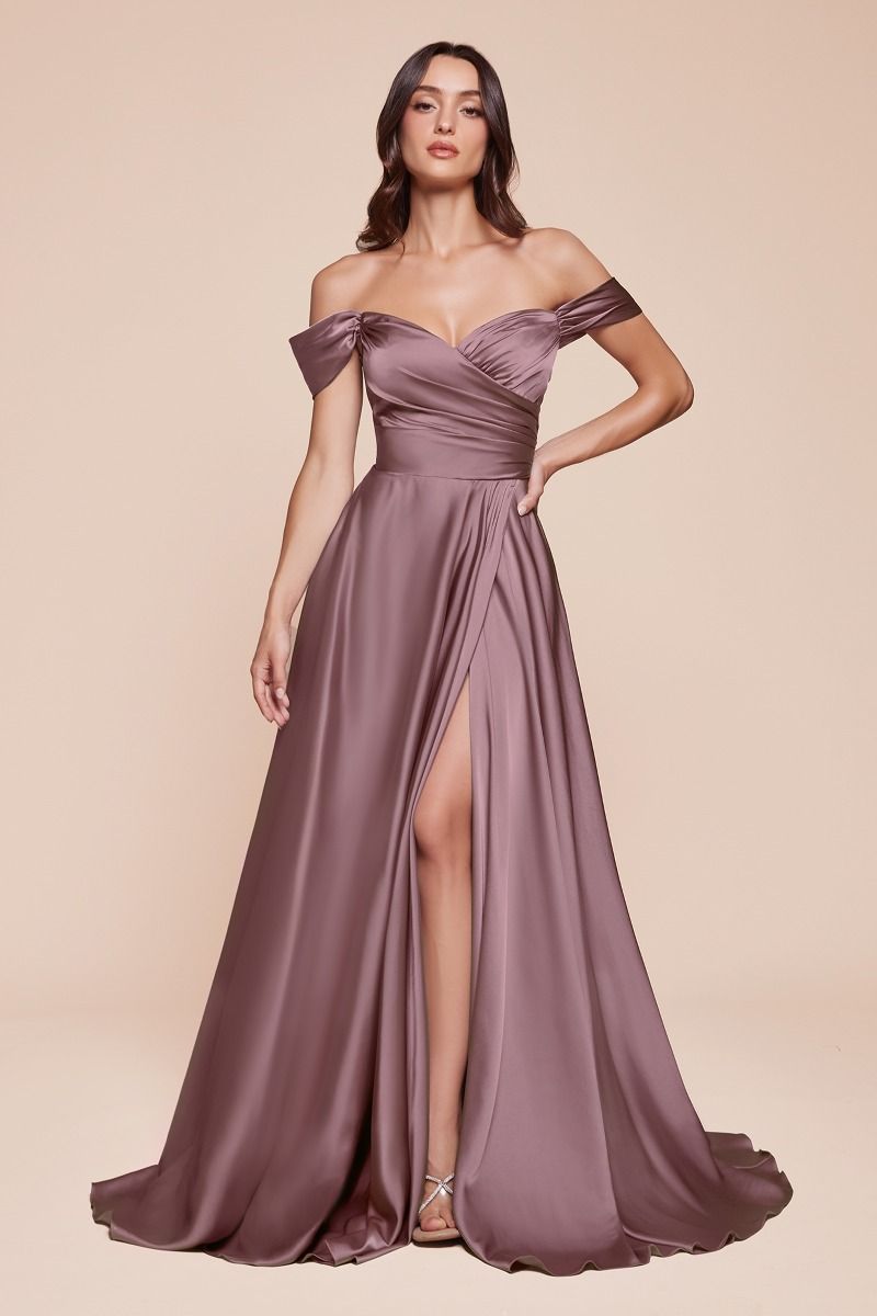Vestido en Línea A de Satén con Hombro descubierto (Varios Colores)