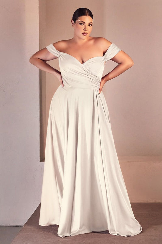 Vestido de Novia de Satén con Hombros Desconectados Curvy.