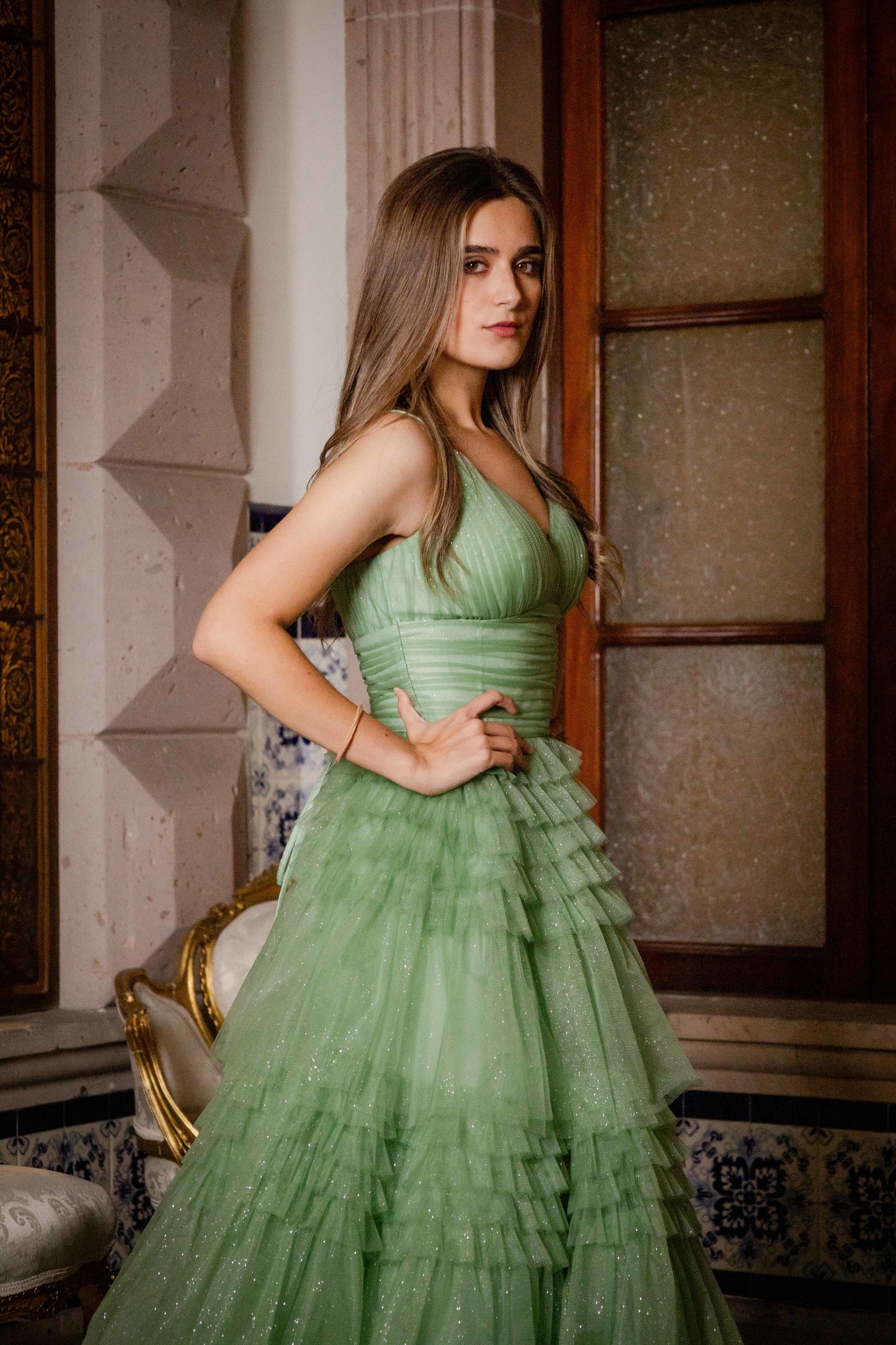 Vestido de Tul con pliegues.
