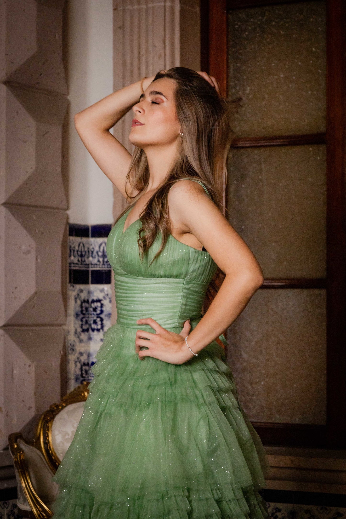 Vestido de Tul con pliegues.