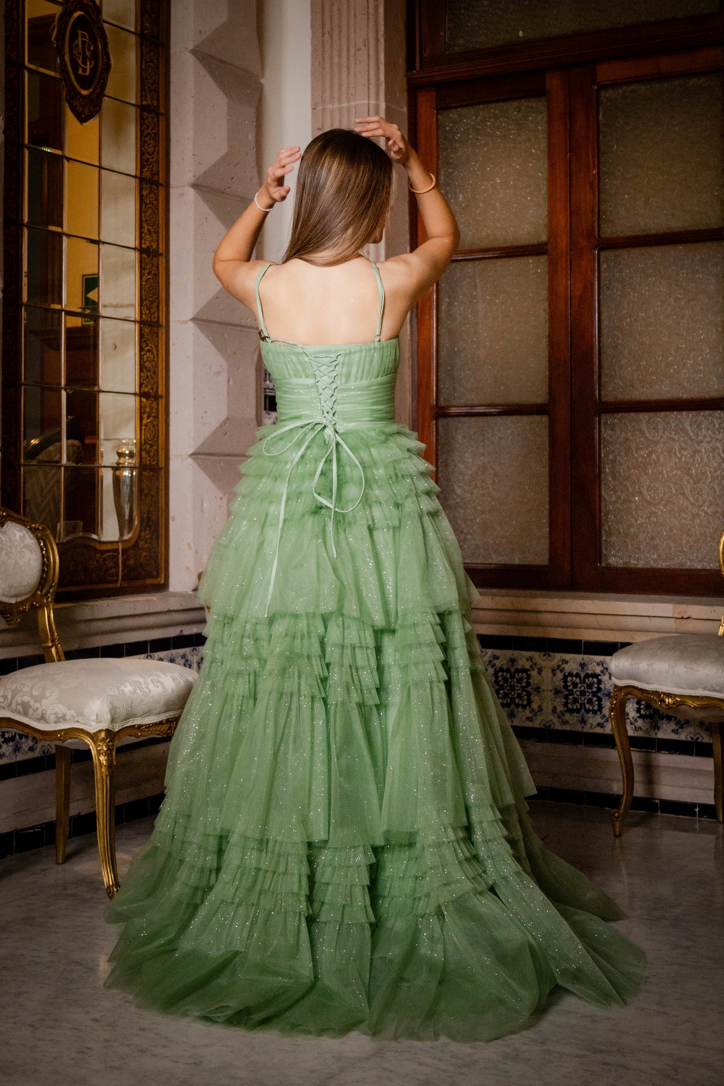 Vestido de Tul con pliegues.