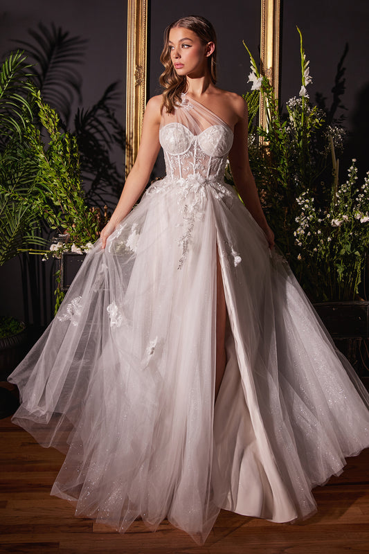 Vestido de Novia Líena A a un Hombro.