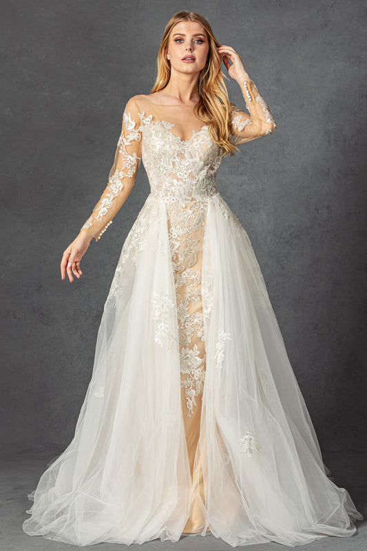 Vestido de Novia corte sirena con mangas de encaje