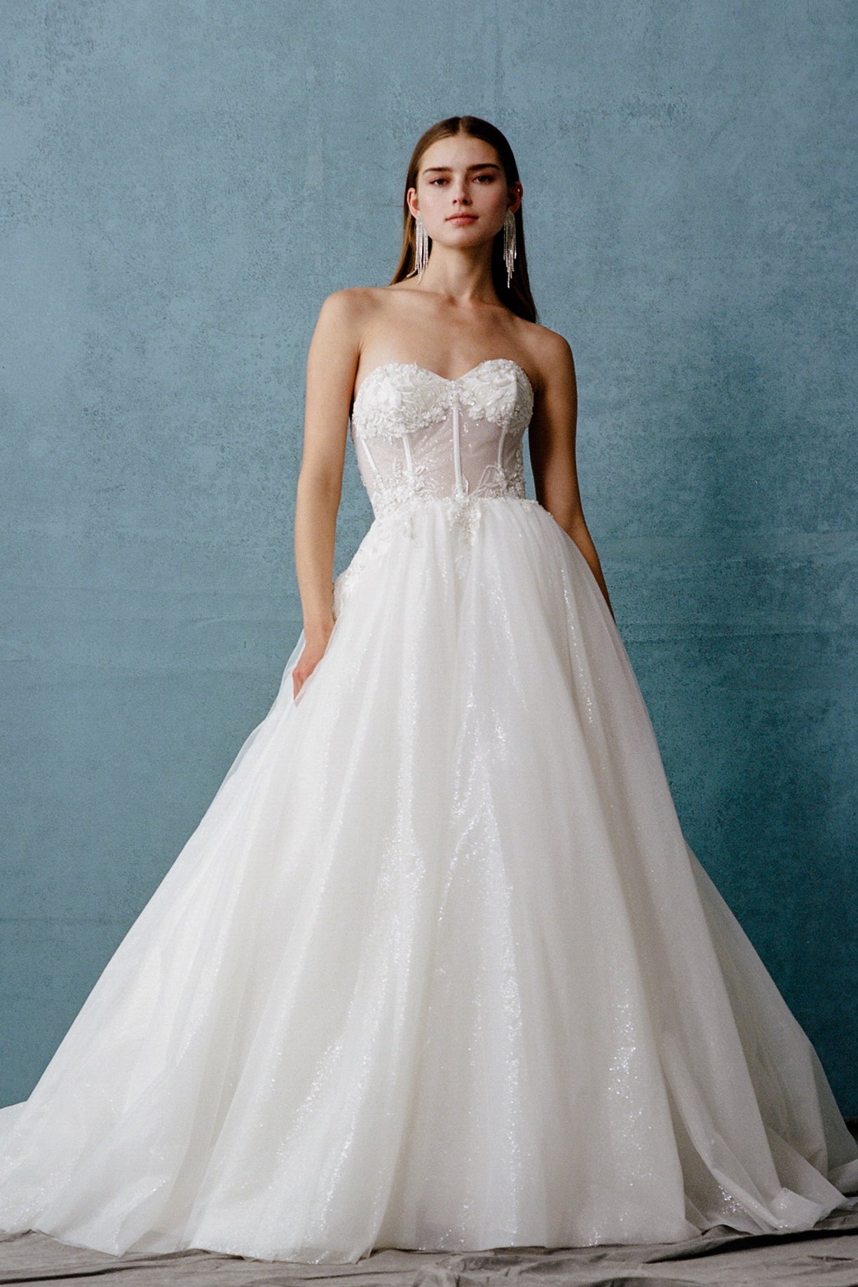 Vestido de Novia  en Línea A Sin Tirantes, Escote en Corazón y  Corse .