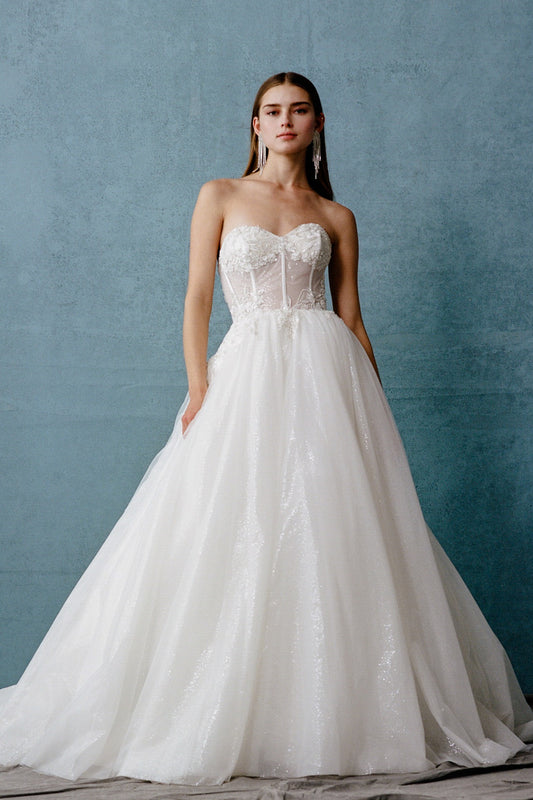 Vestido de Novia  en Línea A Sin Tirantes, Escote en Corazón y  Corse .