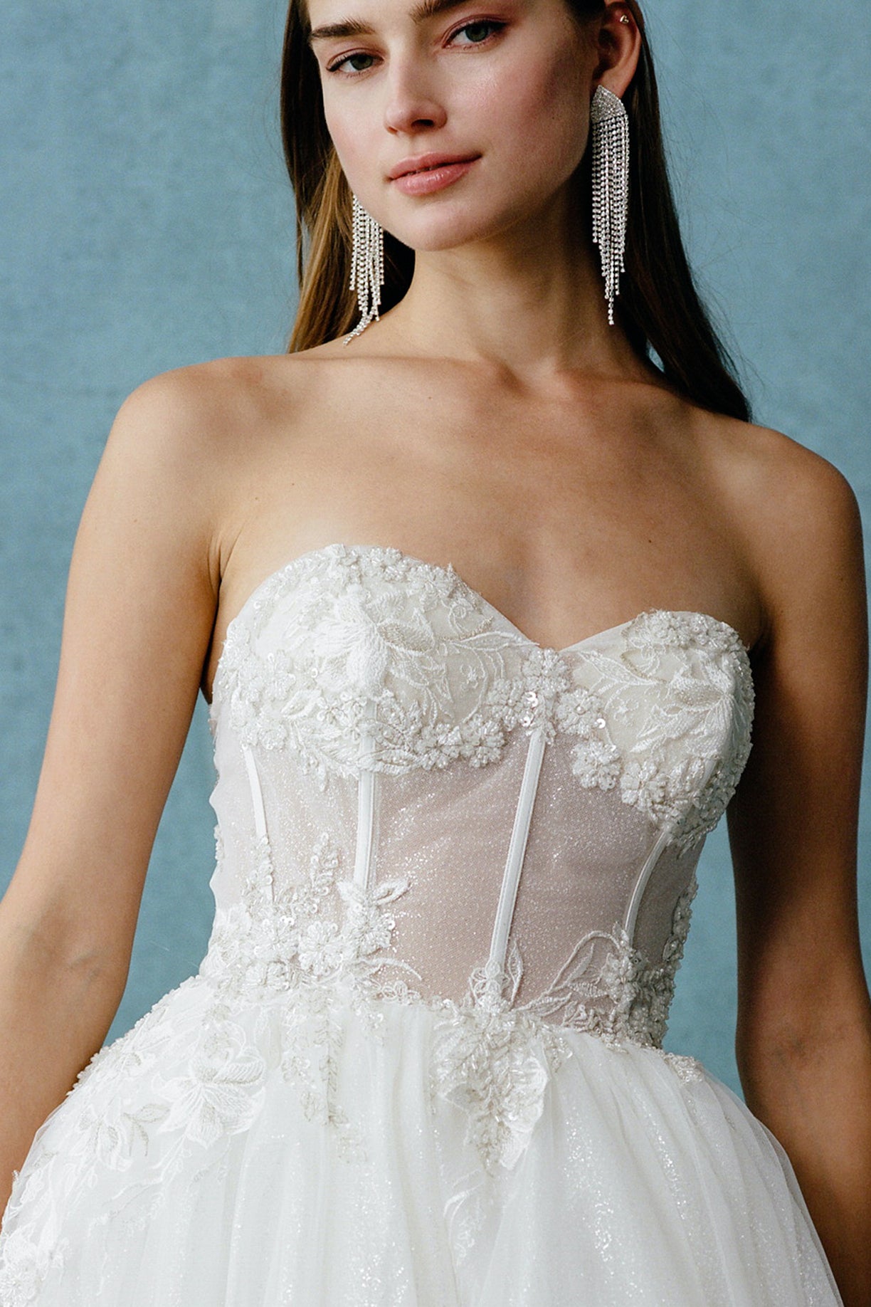 Vestido de Novia  en Línea A Sin Tirantes, Escote en Corazón y  Corse .