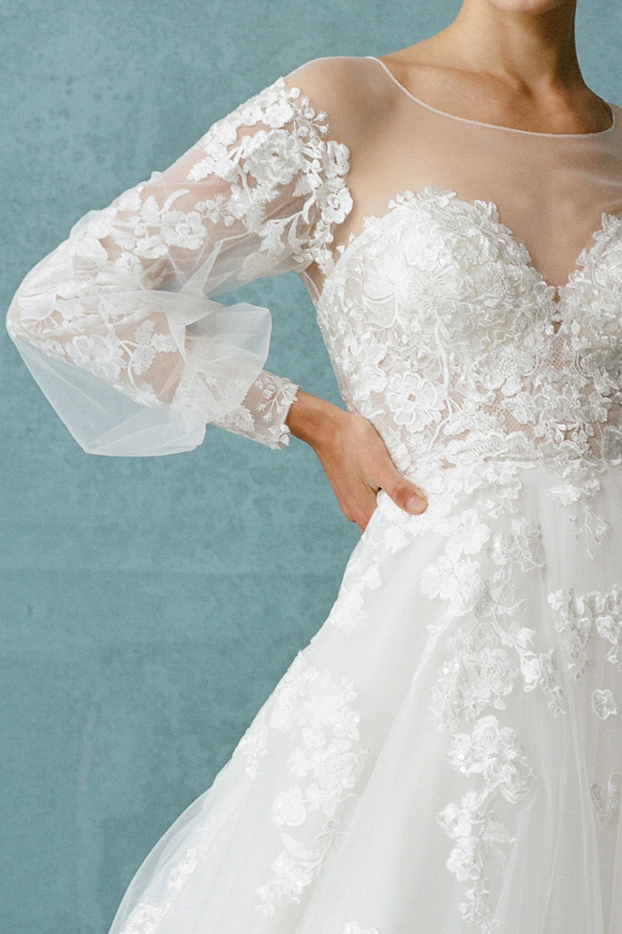 Vestido de Novia con encaje en corte A