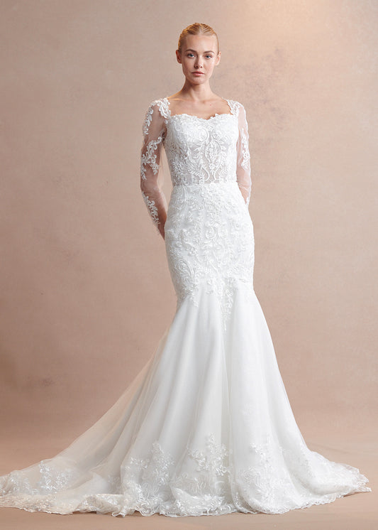 Vestido de Novia Manga Larga y Escote Corazón