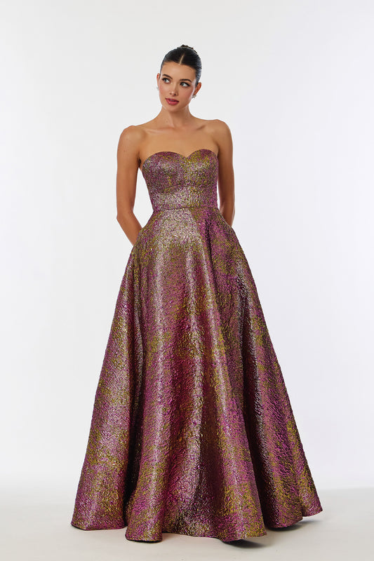 Vestido Corte en A, con Escote de Corazón, Lazos en la Espalda y Bolsillos Laterales, Color Multi