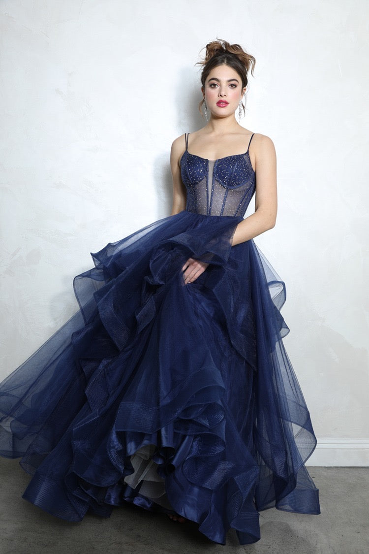 Vestido Olanes de Tul Bordado. (Varios Colores)