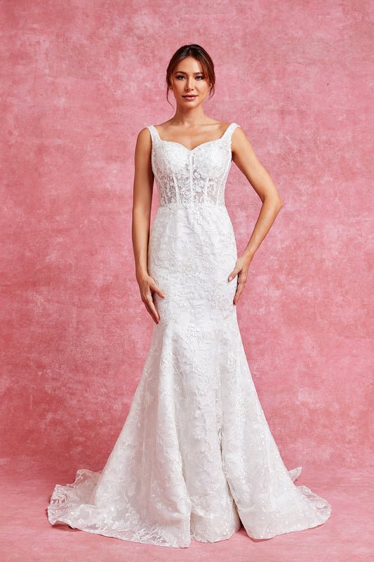 Vestido de Novia Corte Sirena Escote Corazón y Espalda con Cordones.