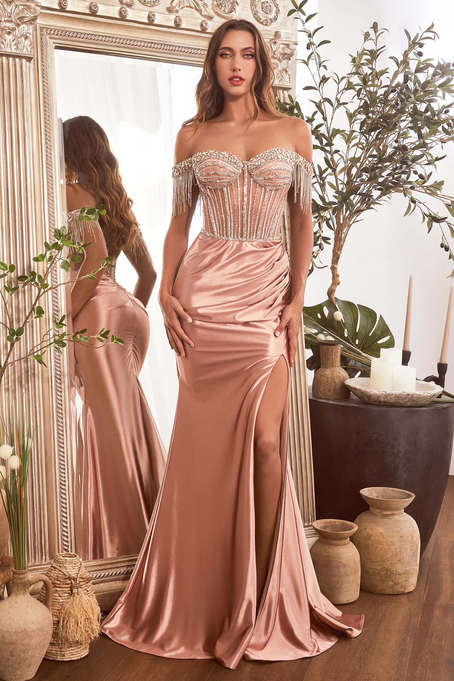 Vestido de Satén Con Hombros Decorados (Varios Colores)