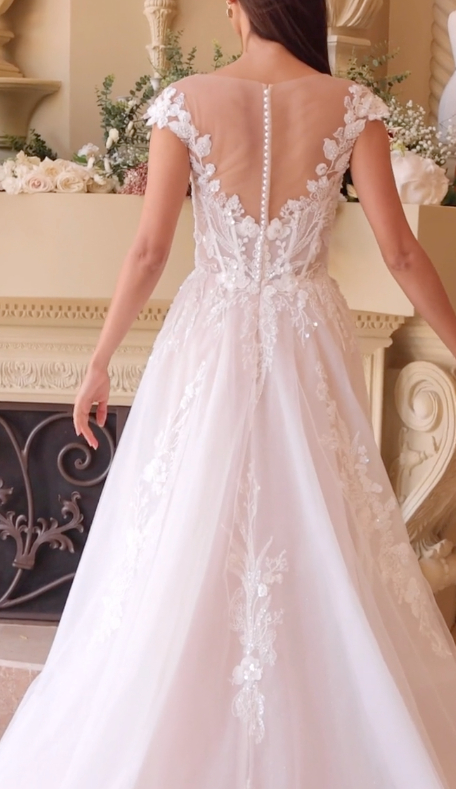 Vestido de Novia Con Mangas Color Off White-Nude.