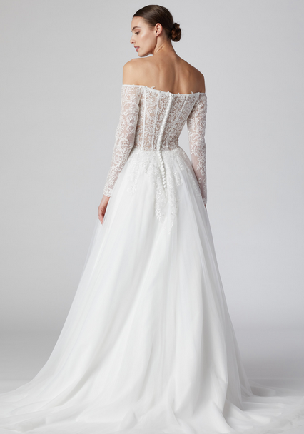 Vestido de Manga Larga, Hombros fuera y cuello en Forma de corazón.