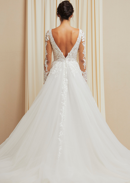 Vestido de Novia en A con mangas de encaje