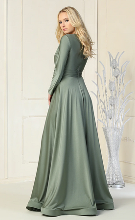 Vestido de noche evasé fruncido color Olive y Black.
