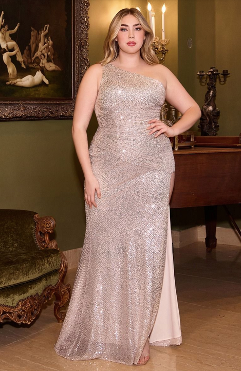Vestido de Lentejas Ajustado de un Hombro. (Curvy)