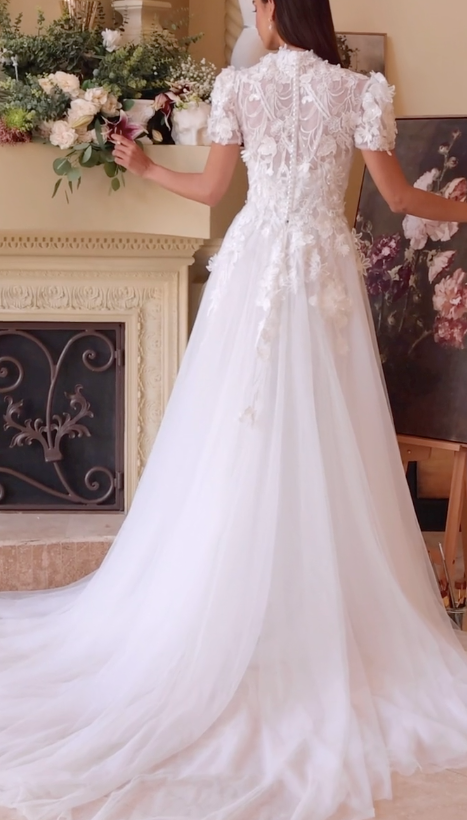 Vestido de Novia Sin tirantes Con Corpiño de Encaje Con Sobre Vestido en Corte A.