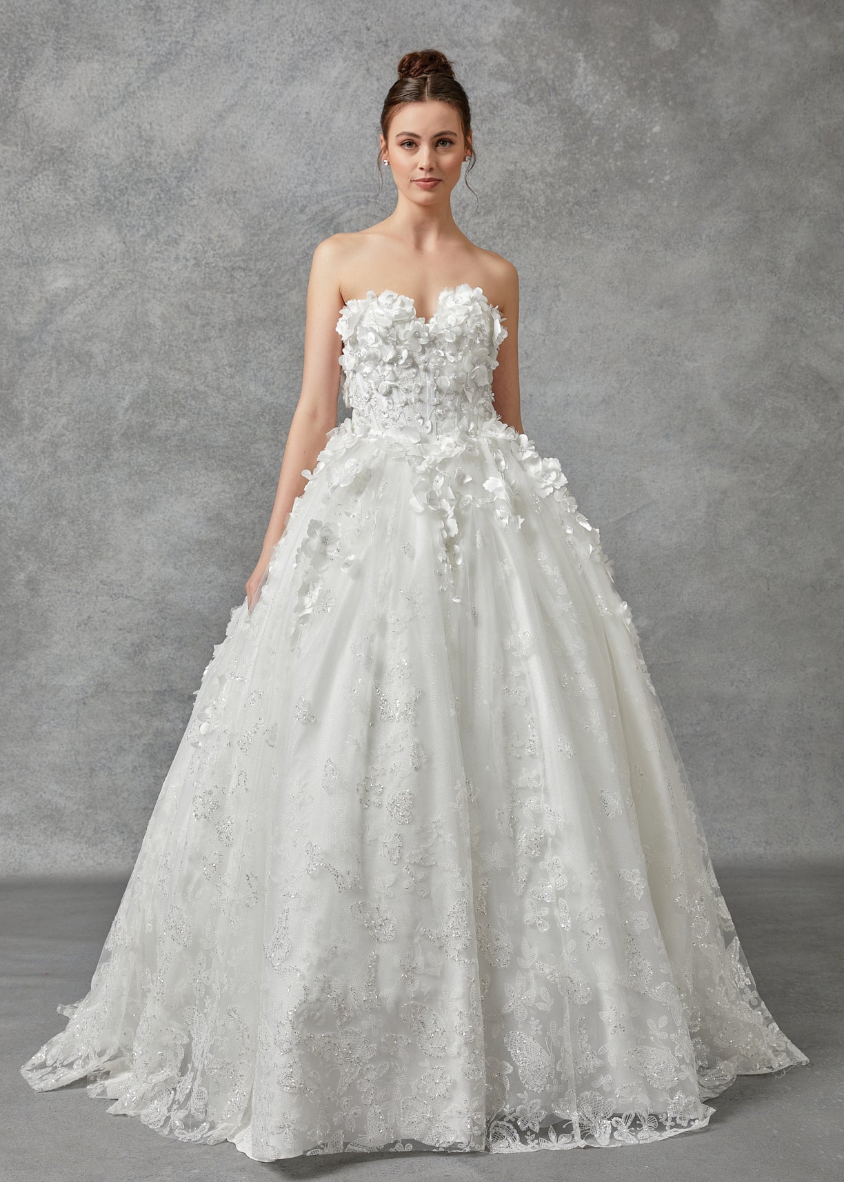 Vestido de Novia Corte Princesa Manga Desmontable Escote de Corazón con Cintas en Espalda Color Off White