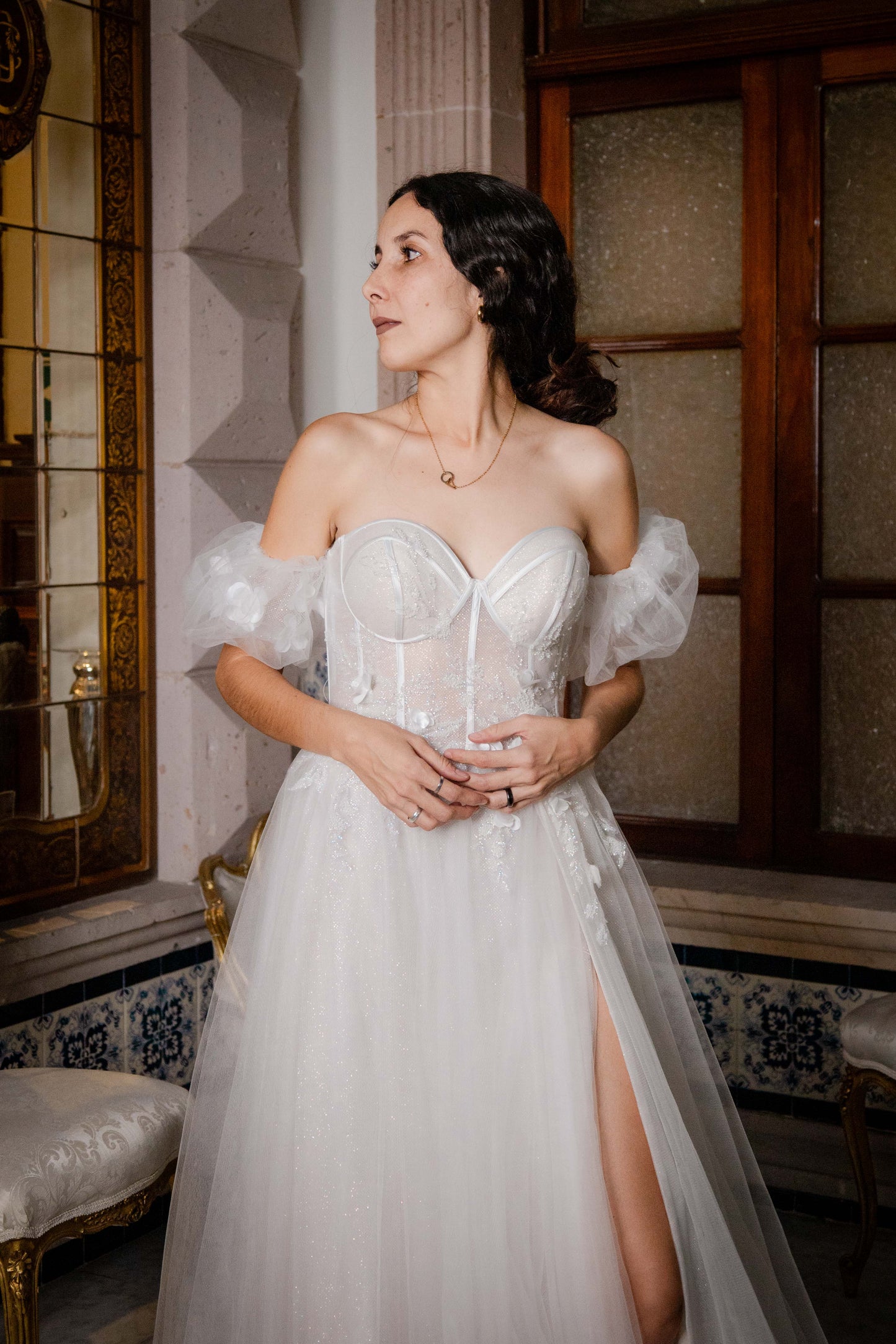 Vestido de Novia sin tirantes floral