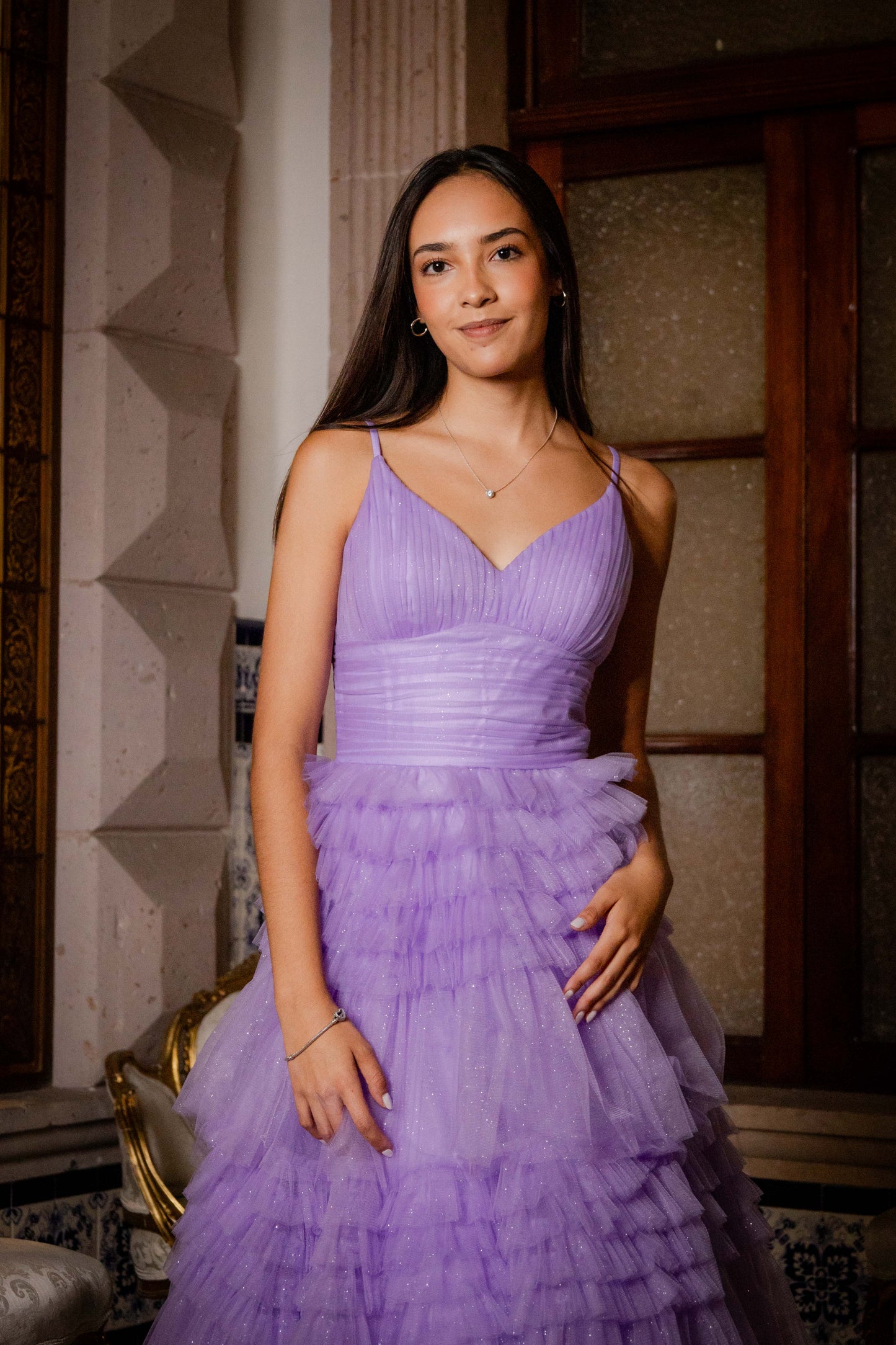 Vestido de Tul con pliegues.