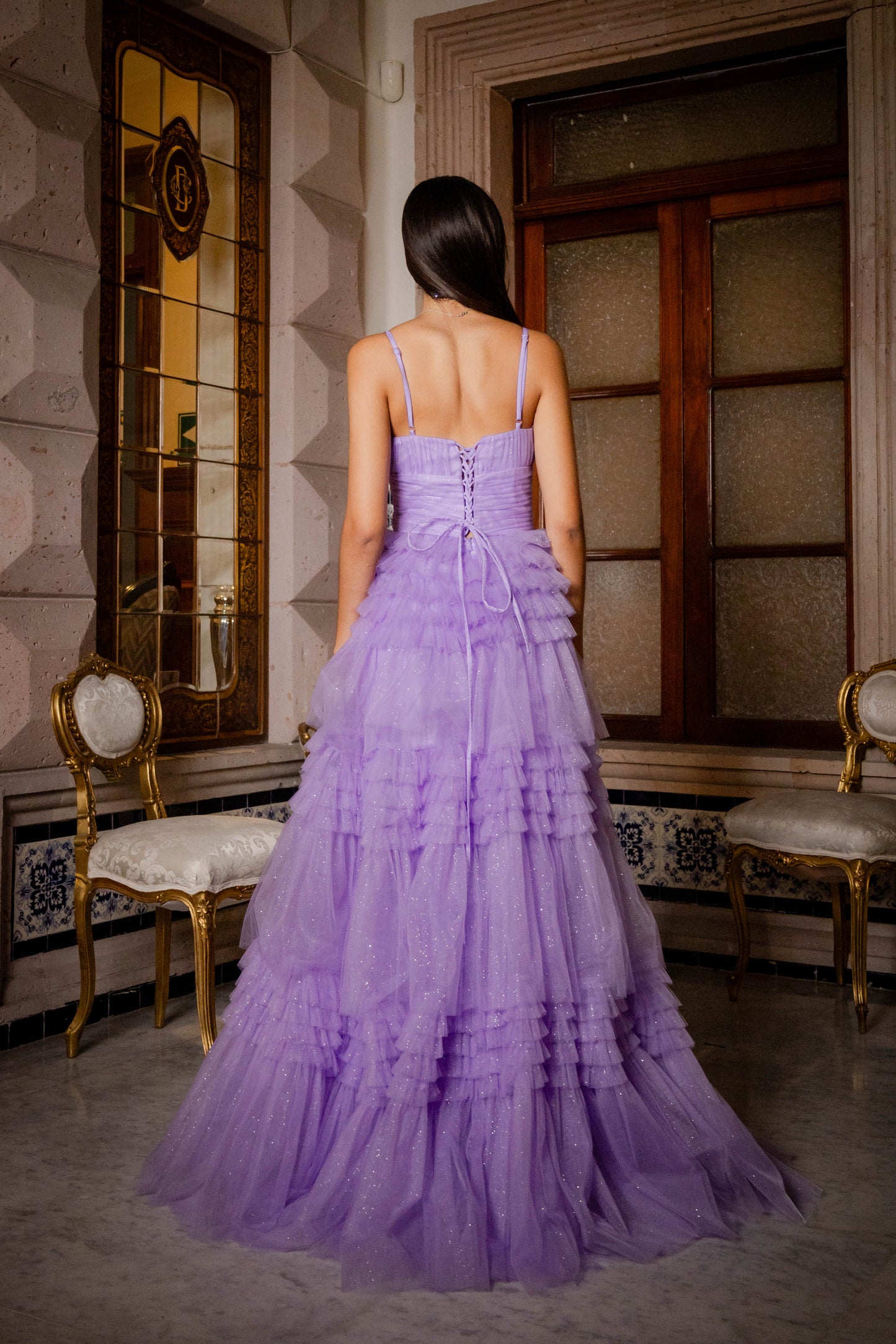 Vestido de Tul con pliegues.