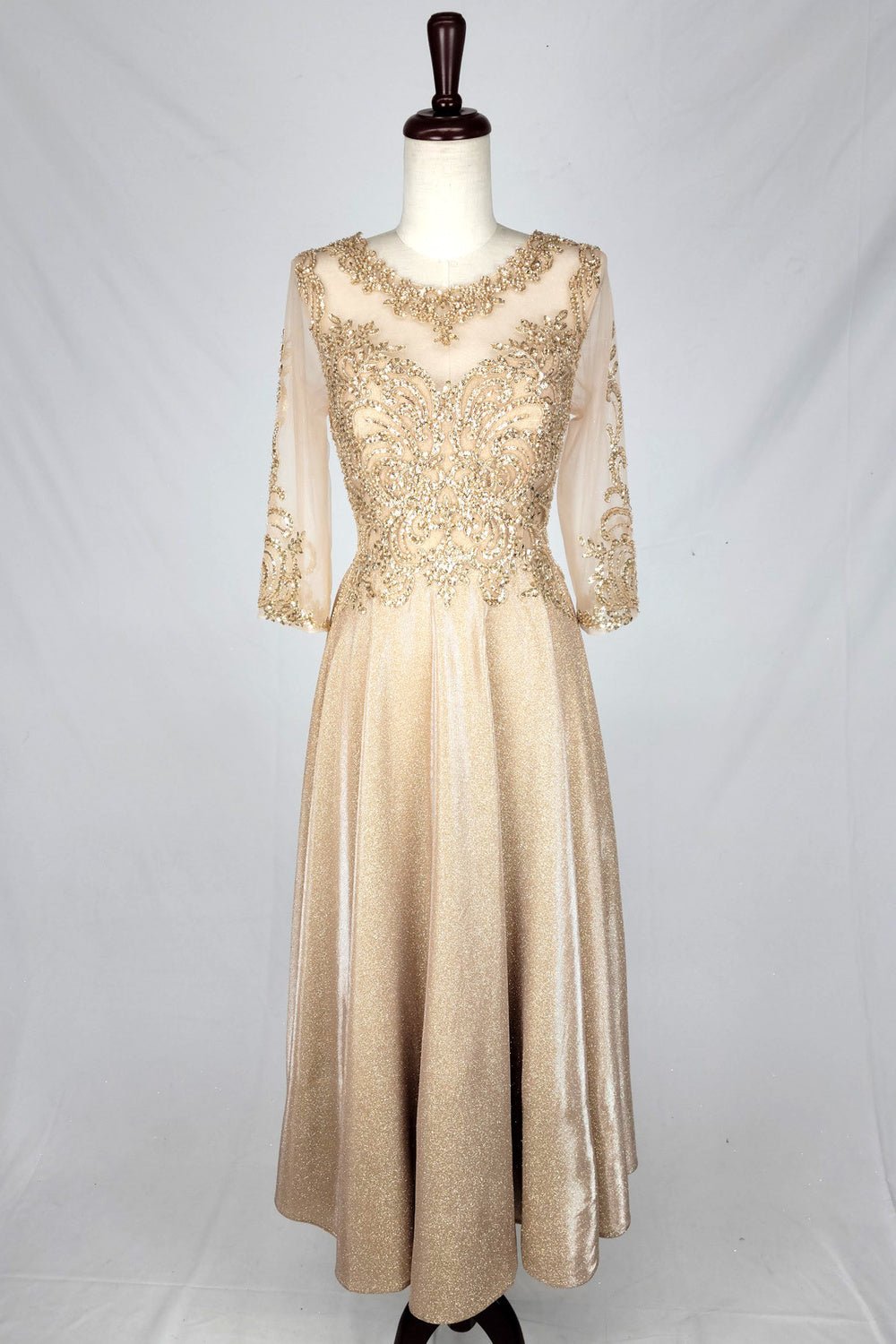 Vestido Corte Midi, Falda de Purpurina con Brillo Bicolor y Corpiño Bordado con Lentejuela (Varios Colores)