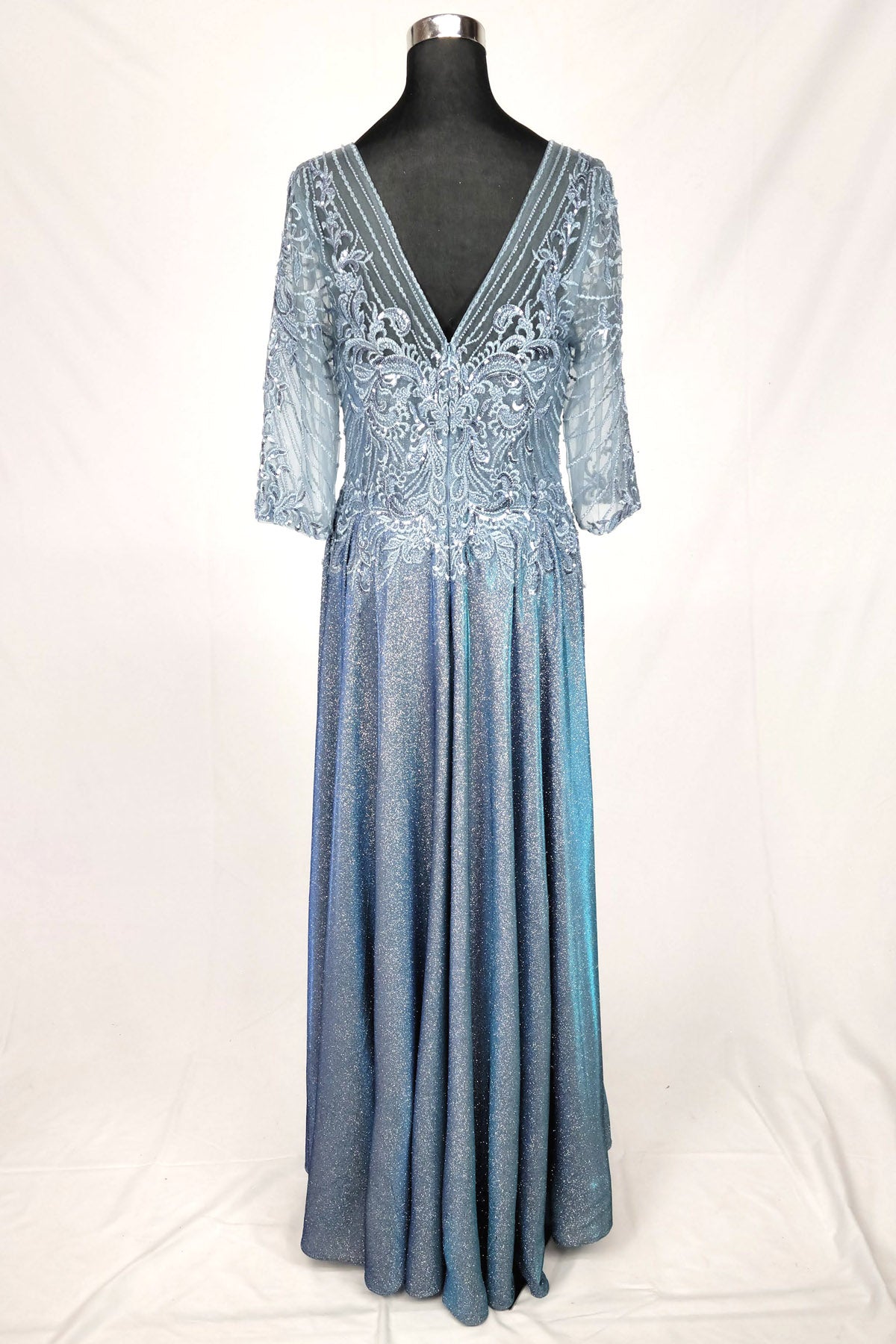 Vestido Largo con Bordado Ornamental con Lentejuelas y Mangas 3/4 (Varios Colores)