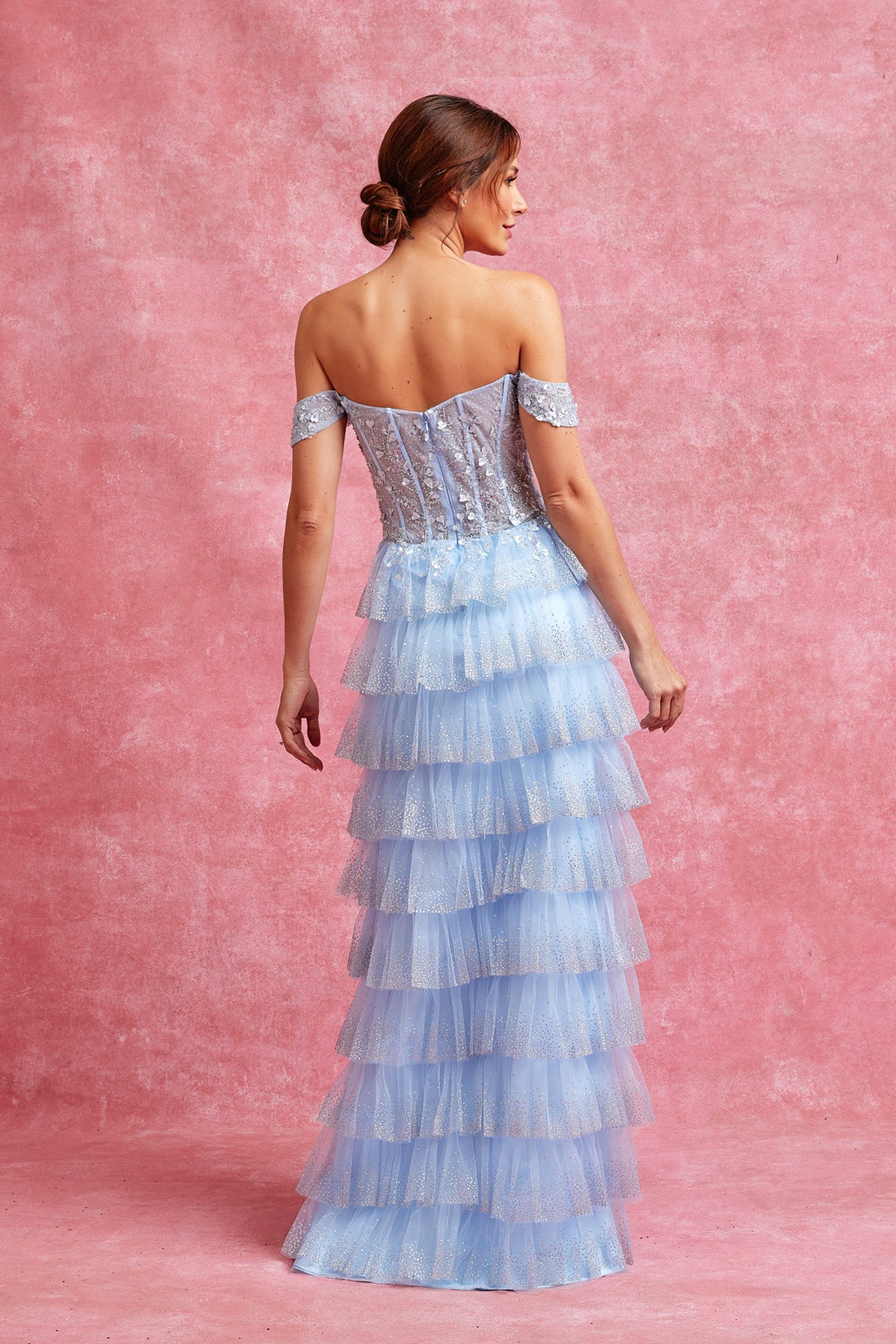Vestido en Líea A con Hombros de Fuera, escote en Corazón. (Dos Colores)