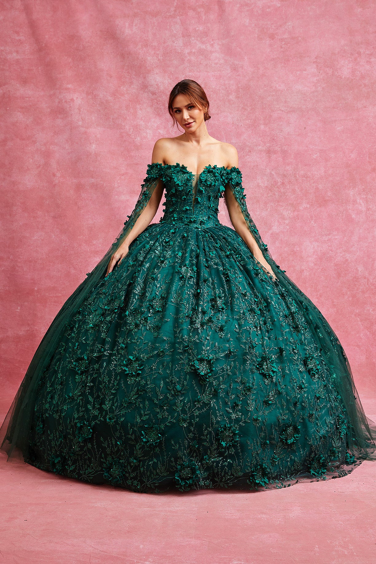 Vestido de Fiesta Manca Larga al Hombro Bordado con Flores, Cuentas y Lentejuelas (Varios Colores)